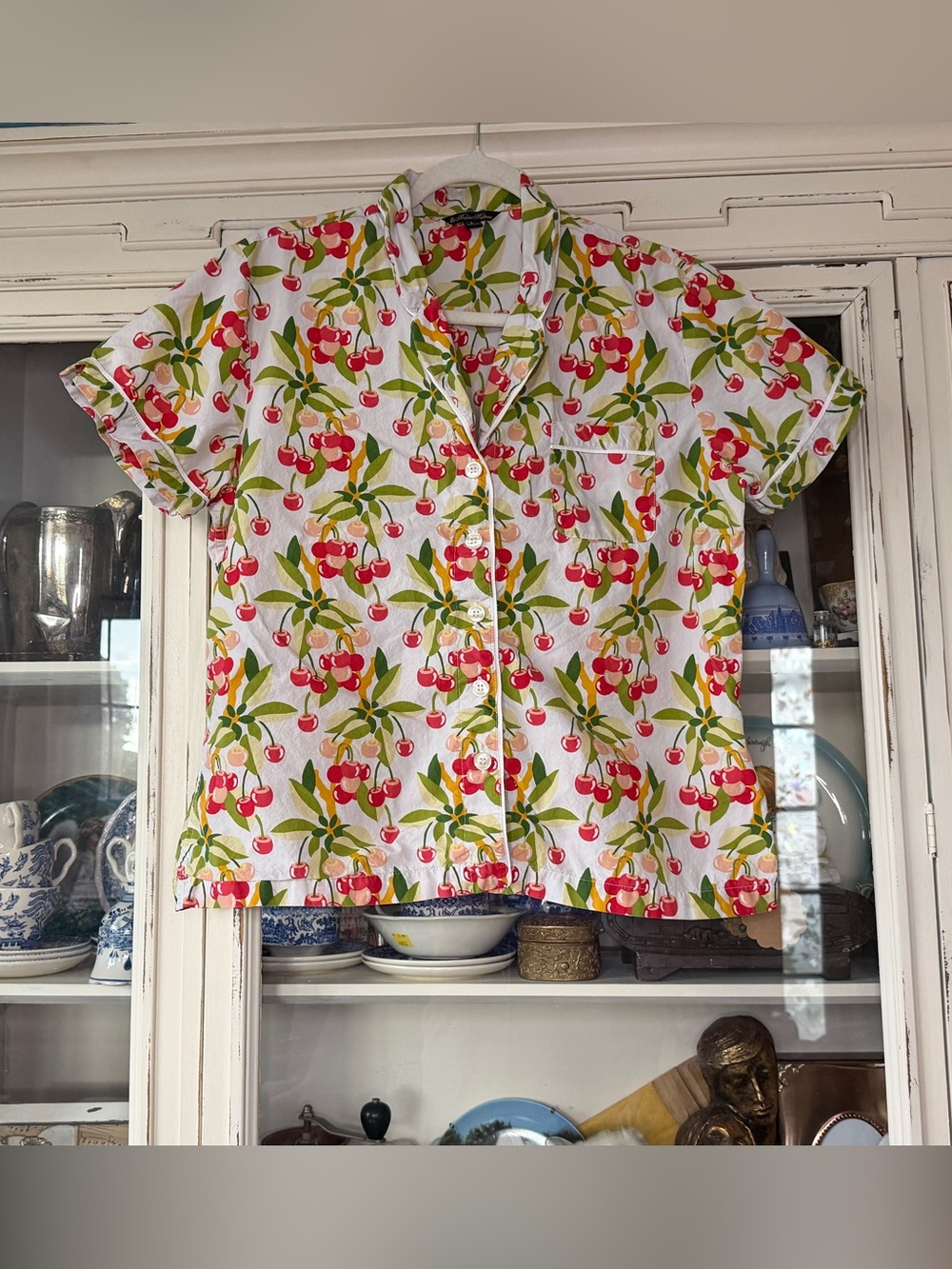 Brooks Brothers White Cherry-Print Short-Sleeve Pajama Top